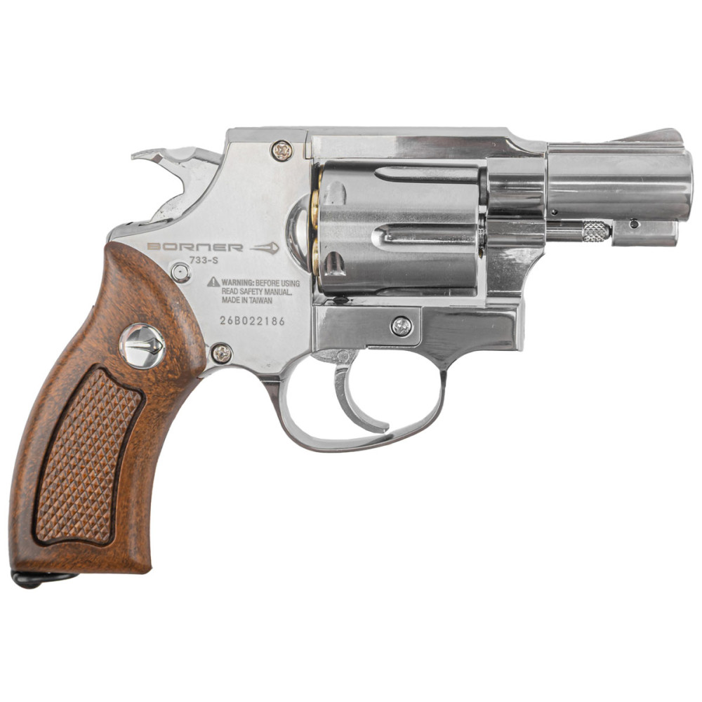 Пневматический револьвер Borner 733 Silver (Борнер 733 хромированный с коричневой ручкой)
