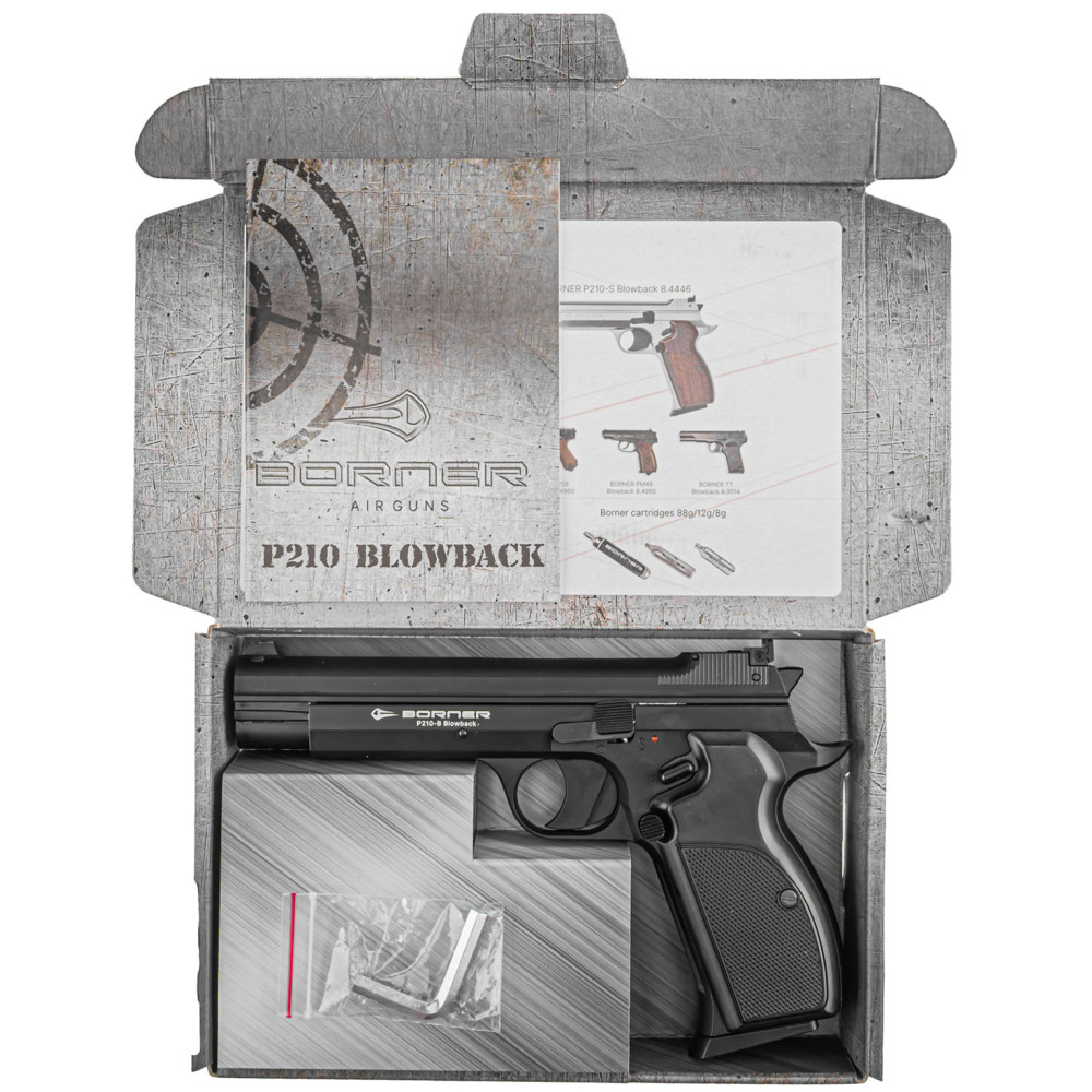 Пневматический пистолет Borner P210 Blowback Black (Борнер Р210 копия Sig Sauer P210 с регулируемым прицелом)