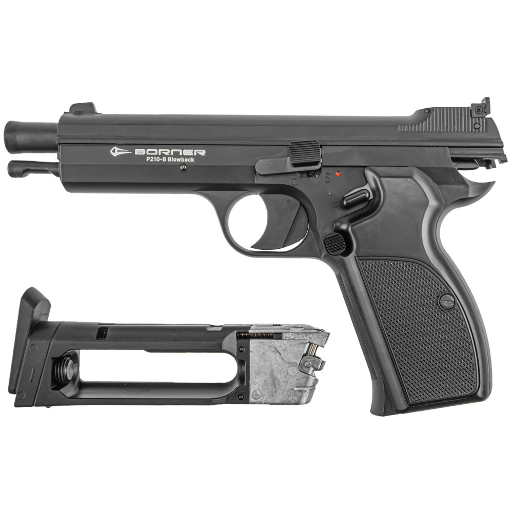 Пневматический пистолет Borner P210 Blowback Black (Борнер Р210 копия Sig Sauer P210 с регулируемым прицелом)