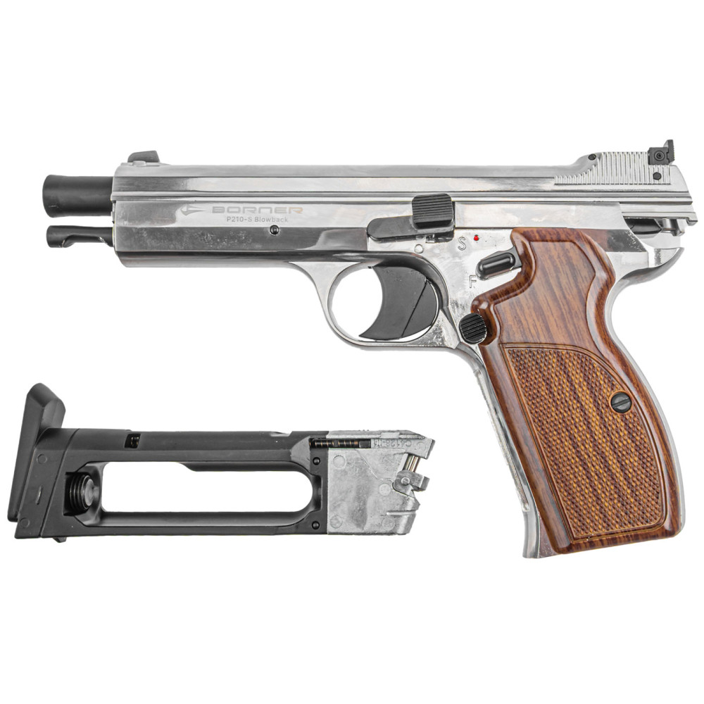 Пневматичний пістолет Borner P210 Blowback Silver (Борнер Р210 хромована копія Sig Sauer P210 з регульованим прицілом)