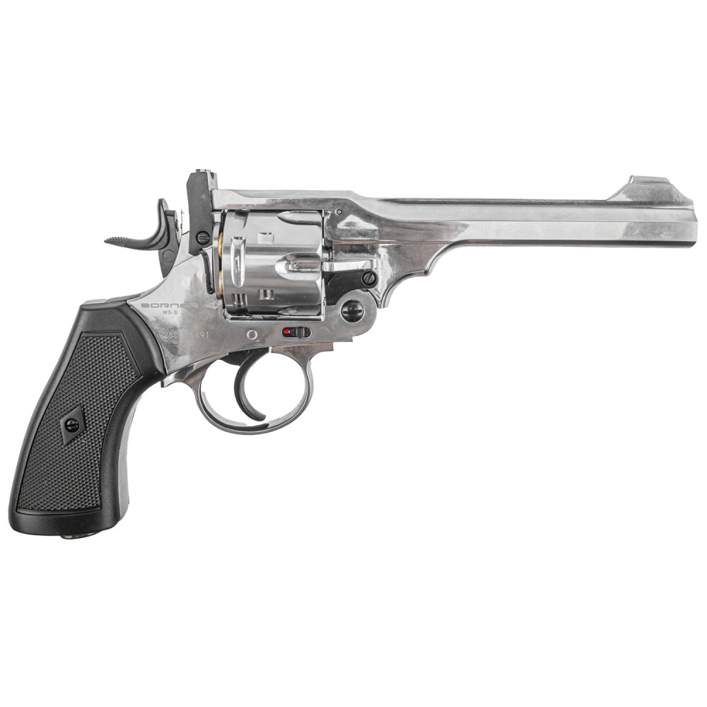 Пневматический револьвер Borner WS Silver (Борнер ВС копия Webley & Scott хромированный)